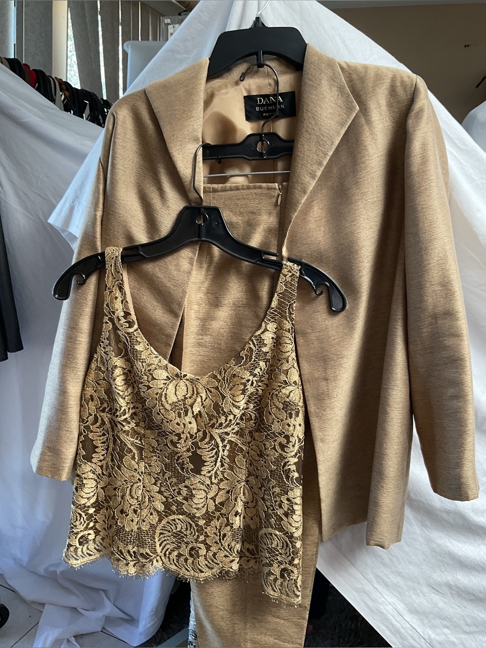 Dana Buchman Tan-Gold Textured Blazer and Tank Set